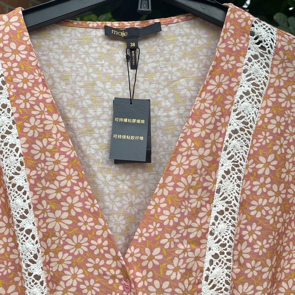 Maje Rayanik Floral Print Lace Trim Dress - Picture 5 of 5